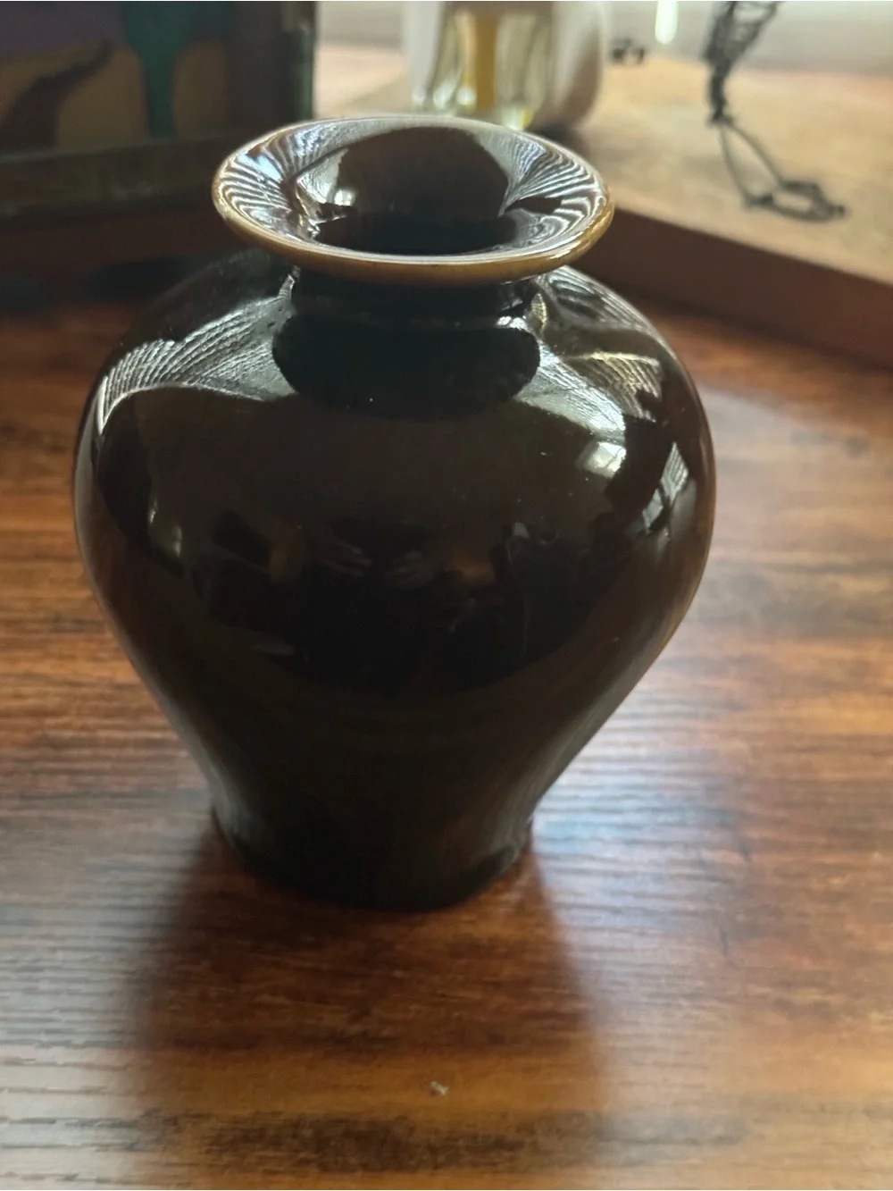 Small Brown Glazed Ceramic Vase